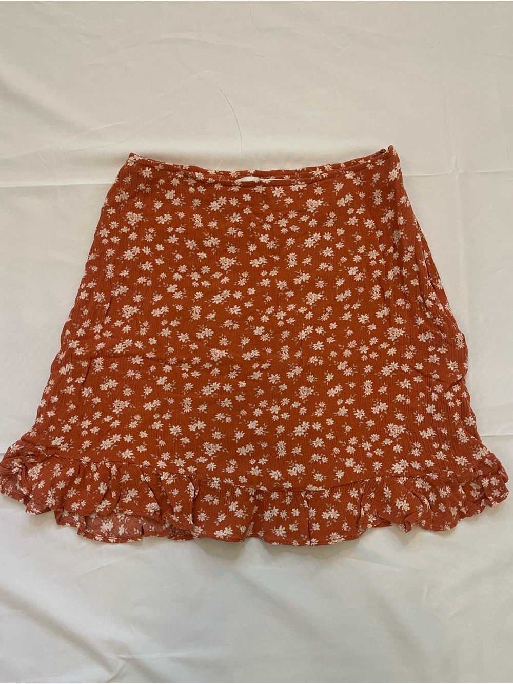 Abercrombie Rust Floral Ruffle Mini Skirt XS Cottagecore